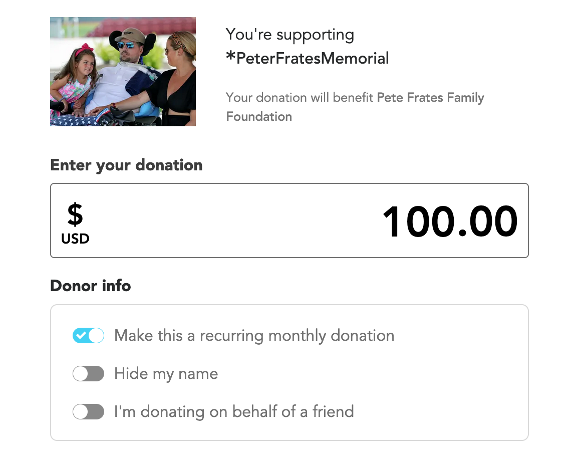 A screenshot on *spotfund online fundraising platform for monthly recurring donation option.