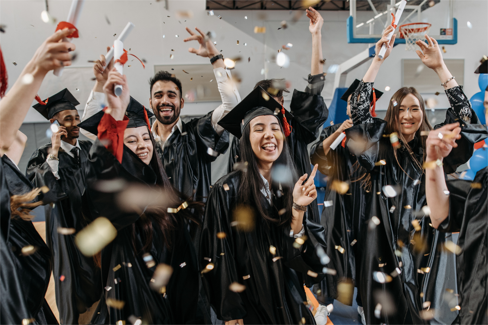 A group of students are celebrating.