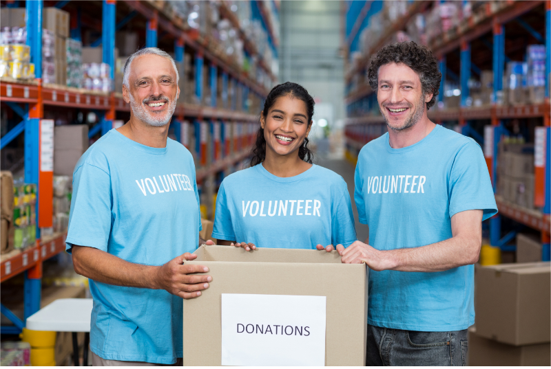 Volunteers are organizing donations.